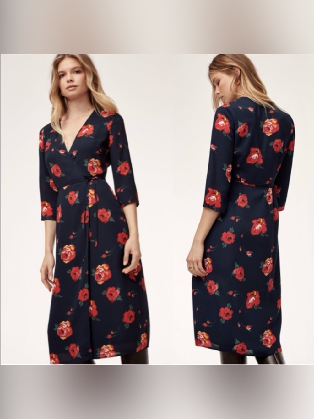 BABATON | Aritzia Theo Floral Wrap Midi Dress